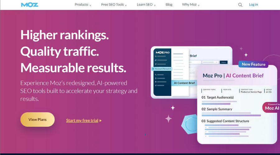 Moz homepage screen